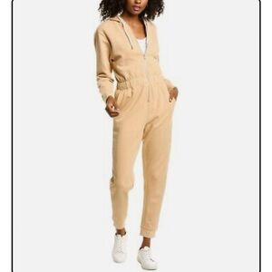 Weworewhat leisure tracksuit with hoodie and gatherered ankles in tan small